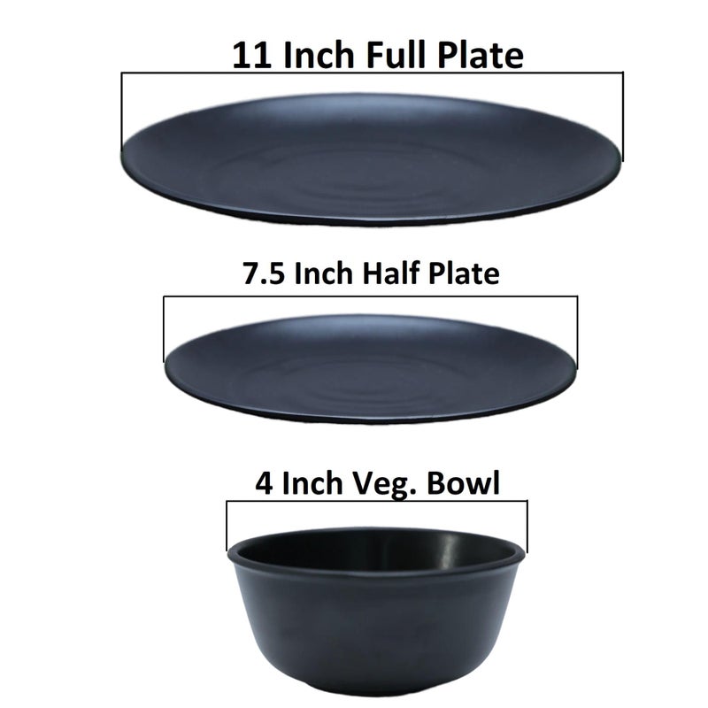 Amar Industries Melamine Dinner Set, Elegant, Unabreakable, Matte Black Spiral Design, Full Plates, Half Plates with Bowl (Serve 5) (Set of 15) - Image 5