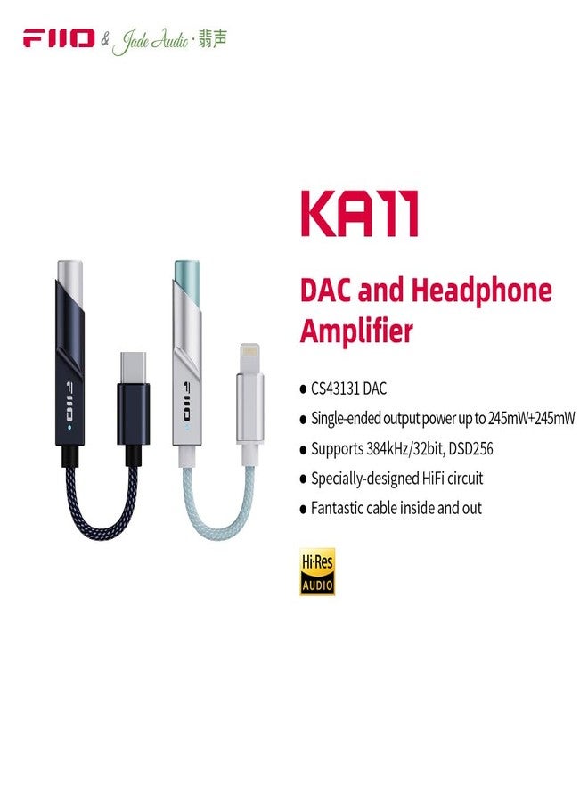 FiiO KA11 USB C to 3.5mm Audio Adapter 32bit/384KHz, USB Type C Dongle HiFi DAC Amplifier for Android/iOS/Windows/Mac (Black, TC) - Image 2