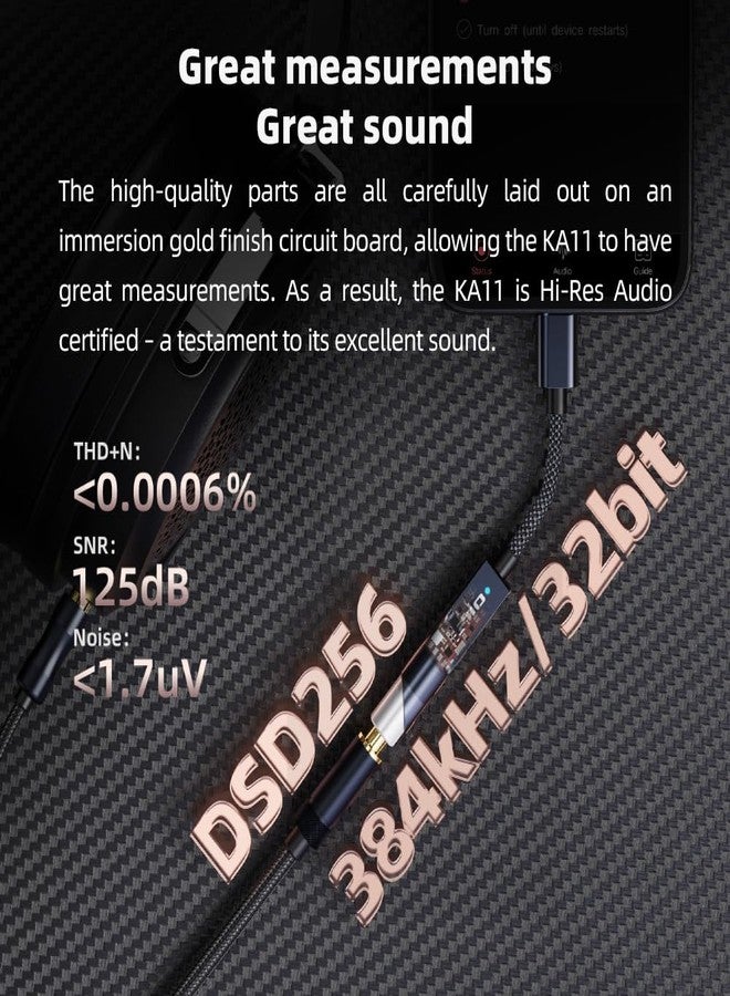 FiiO KA11 USB C to 3.5mm Audio Adapter 32bit/384KHz, USB Type C Dongle HiFi DAC Amplifier for Android/iOS/Windows/Mac (Black, TC) - Image 5