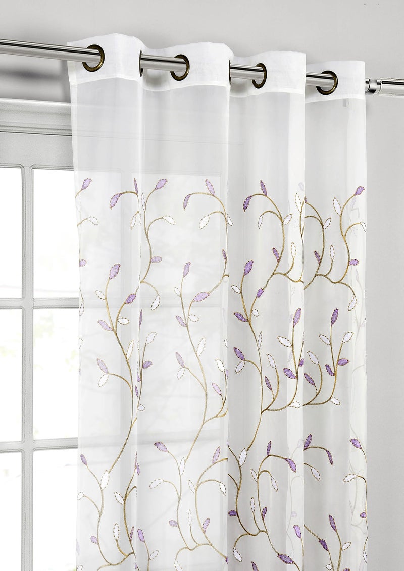 Creative Home Ideas Wavy Leaves, Embroidered Window Curtain with Grommets, Extra Wide Single Panel, 100% Polyester, Light Filtering, Sheer, Modern Drapes, 54" x 84", Lilac - Image 3