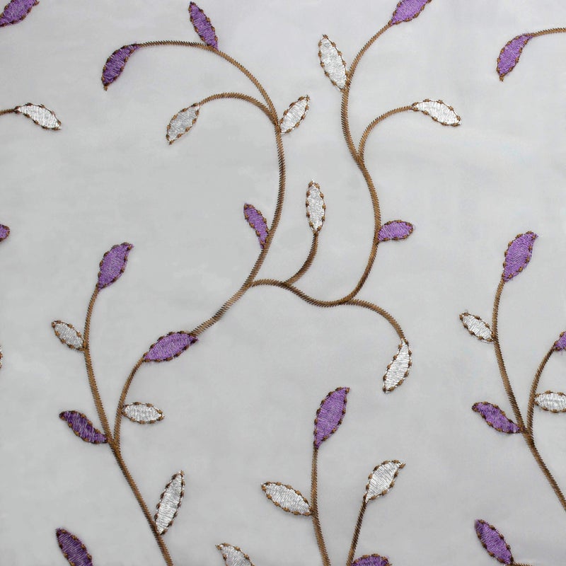 Creative Home Ideas Wavy Leaves, Embroidered Window Curtain with Grommets, Extra Wide Single Panel, 100% Polyester, Light Filtering, Sheer, Modern Drapes, 54" x 84", Lilac - Image 5