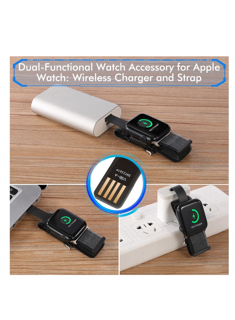Sport Loop Nylon Band with Portable Wireless Charger 2-in-1 for Apple Watch 38mm - 49mm, Elastic Braided Strap Compatible with Series 8, 7, 6, 5, 4, 3, 2, 1, SE, and Ultra for Men and Women. - Image 4