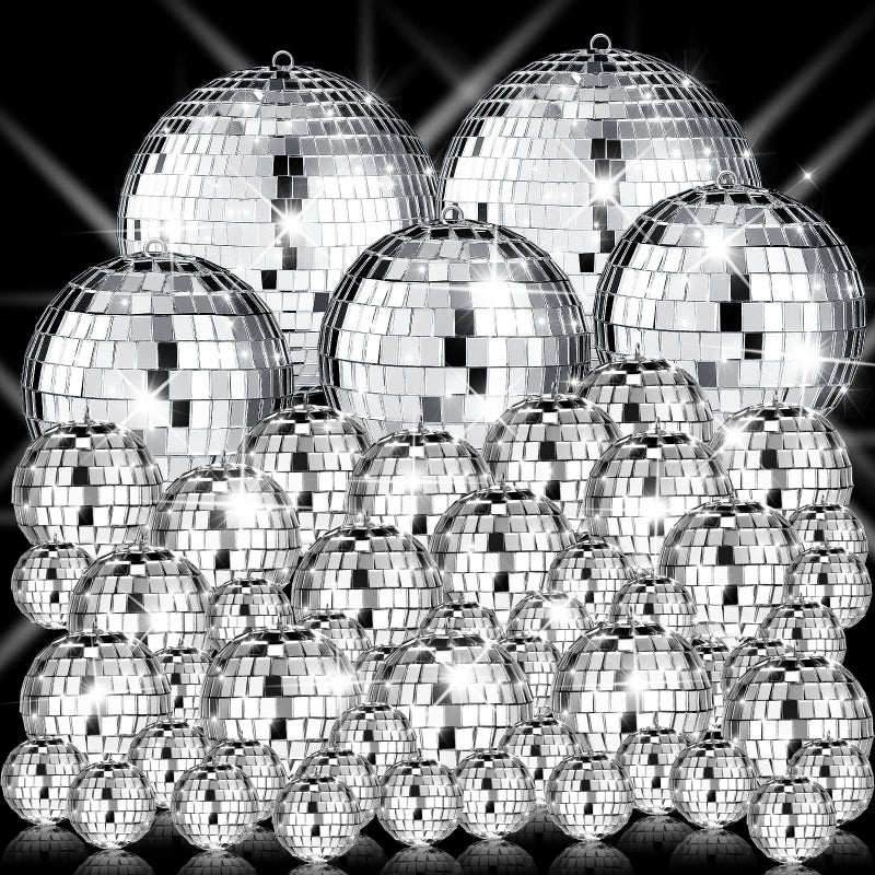 Sumind 50 Pcs Disco Balls Decoration Mirror Disco Balls Silver Hanging Decorations Reflective Dance and Music Festivals for DIY Halloween Christmas Stage Hall Prop 122324