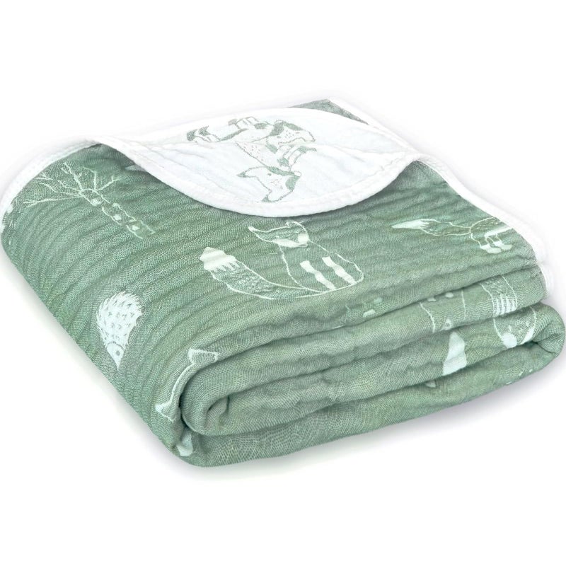 BOPRIO Muslin Baby Blankets for Baby Infant Toddler 70 Cotton and 30 Rayon with Animal Design Super Soft and Lightweight Nursery Blankets 43 x 43 Inch Sage Green Fox - Image 2