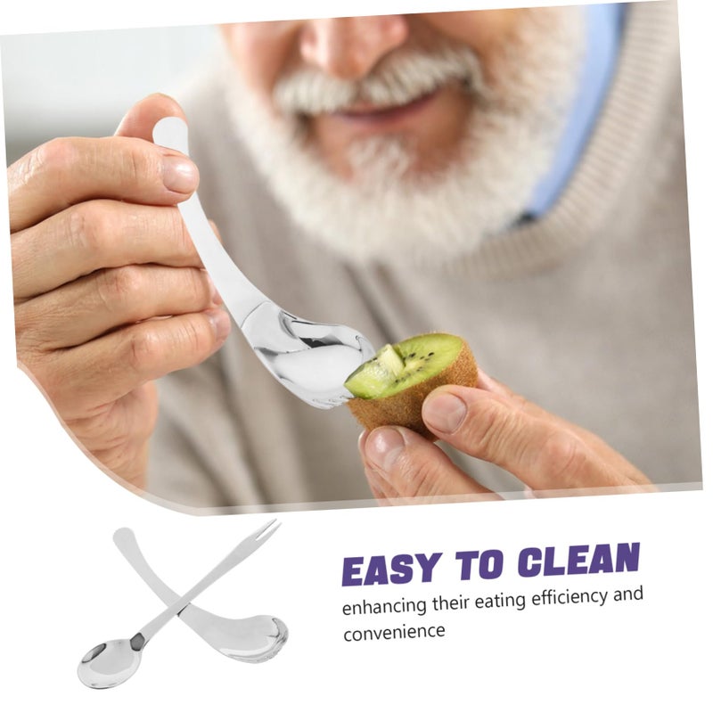 2Pcs Ergonomic Curved Spoon Fork Set for Elderly Disabled Easy Eating Home Travel Silverware - Image 4
