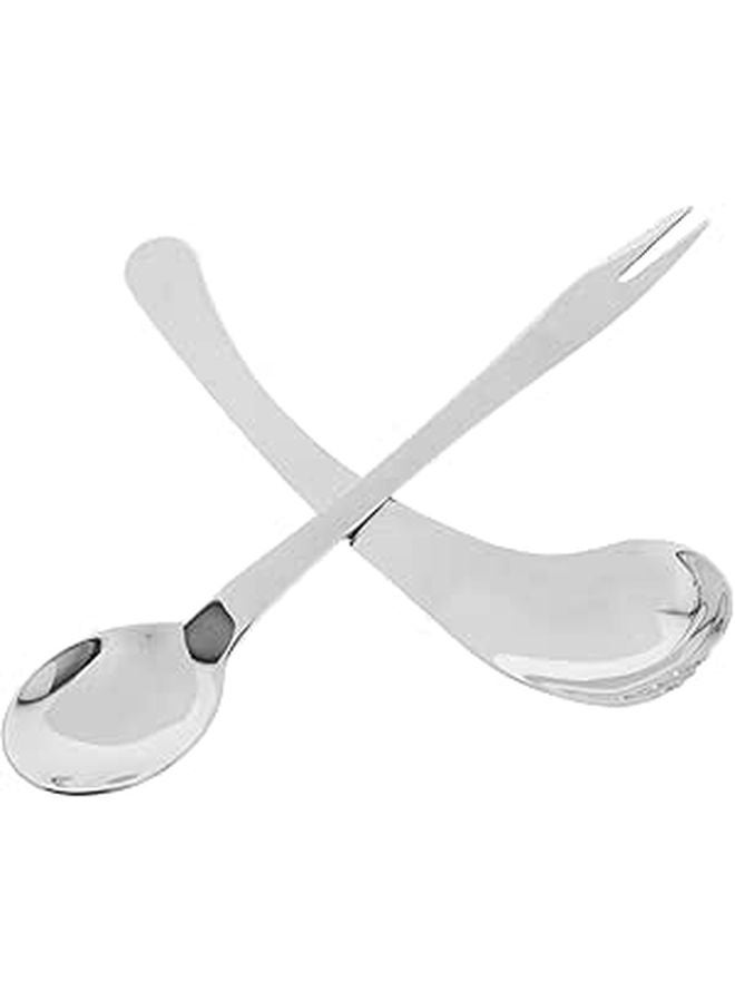 2Pcs Ergonomic Curved Spoon Fork Set for Elderly Disabled Easy Eating Home Travel Silverware - Image 1