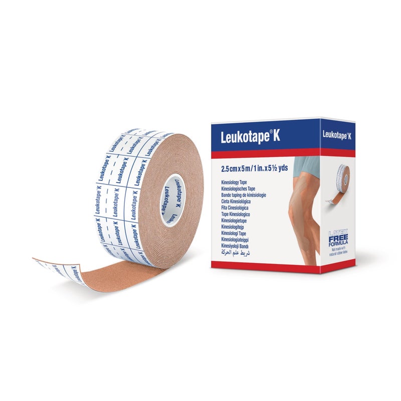 Leukotape K Kinesiology Tape â€“ Water-Repellent, Skin-Friendly, Stays in Place for up to 9 Days - 1 in x 5.5 yds, Tan, 1 Roll - Image 1