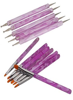 CJESLNA Gel Acrylic Nail Art Painting Detailing Brushes + 5 X 2 Way Marbleizing Dotting Pen Set  - Image 1
