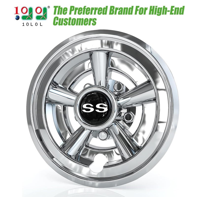 10L0L Golf Cart SS Wheel Covers Hub Caps for EZGO, Club Car, Yamaha - 8 Inch Snap-on Installation, Chrome, Set of 4 - Image 2