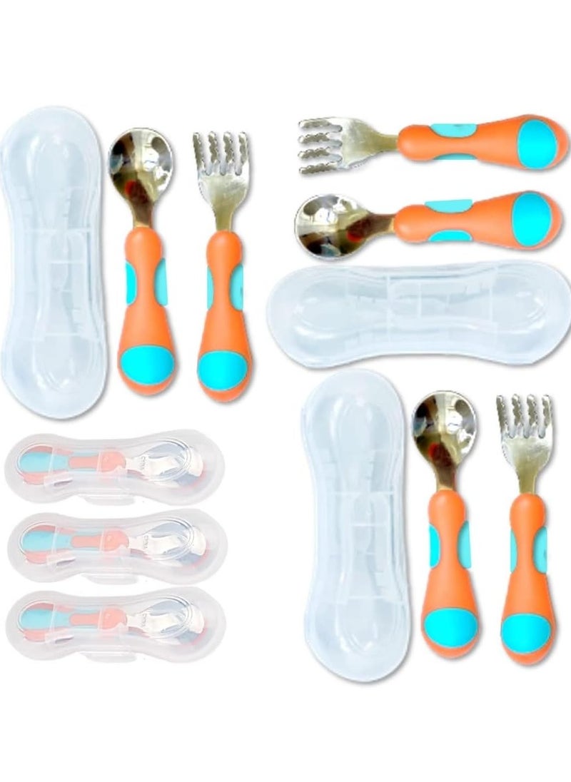 SYOSI - Stainless Steel Fork Spoon with Travel Case Metal Cutlery for 1 2 3 4 Years Old Baby Boy Girl Round Handle for Lunch-Box 6 Pieces - Image 1