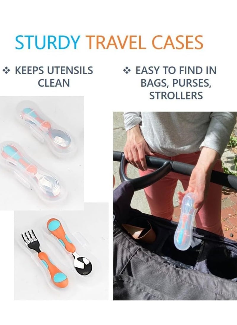 SYOSI - Stainless Steel Fork Spoon with Travel Case Metal Cutlery for 1 2 3 4 Years Old Baby Boy Girl Round Handle for Lunch-Box 6 Pieces - Image 1