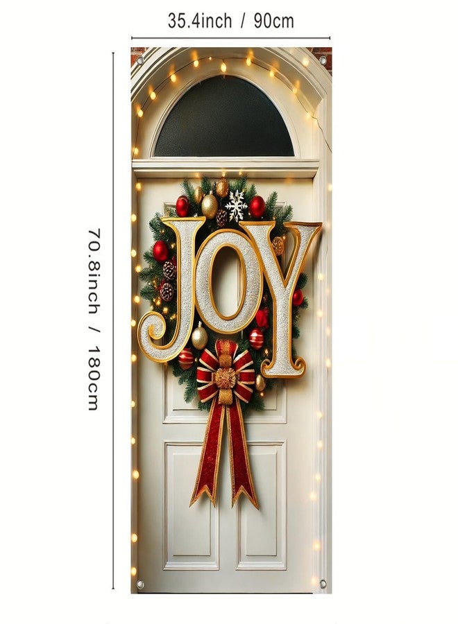 BlissYard JOY Christmas Door Cover Banner 35x71 Inch Holiday Wall Hanging with Oversized Letters Red Gold Ornaments and Bow for Front Porch Indoor Outdoor Xmas Decoration Party Photo Backdrop - Image 3