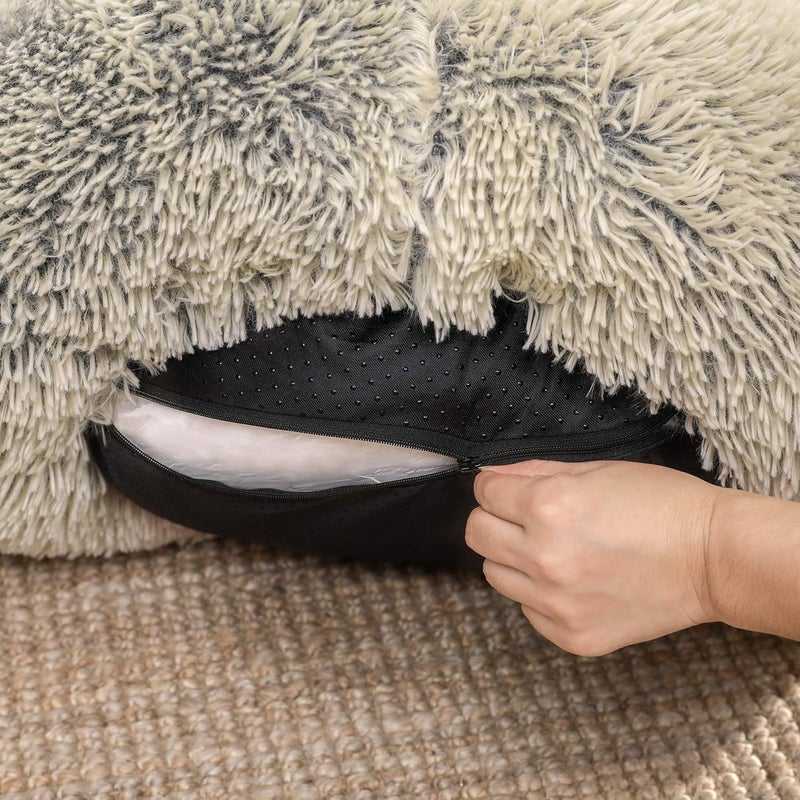 Feandrea Dog Bed, Round Donut Bed, Sofa, Removable and Washable Central Cushion, Soft Plush Fabric, Diameter 80 cm, Khaki Ombre PGW040S01 - Image 4