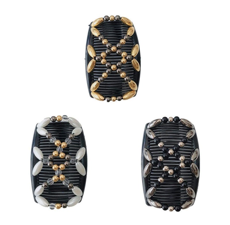 LOVEF 3Pcs Comb Hair Clips for Women and Girls Stylish and Fashionable Accessories for Easy Hair Dos Tribal White Black and Gold