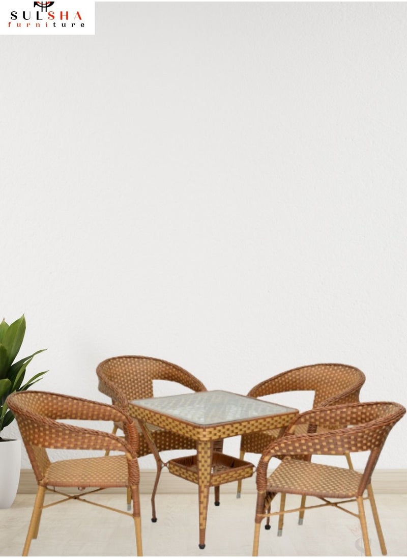 1+4 Rattan set- Table and Chairs Set- 1 Modern Squre Table & 4 Chairs for Outdoor & Indoor area- Dining Room- Kitchen ,Coffeeshop