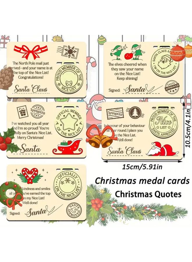 Wooden Christmas Medal Cards Bundle With German Phrases And English Translations Name Message Option Elf Made Style Stamps Design Holiday Awards For Xmas Gifts Party Favors Santa Official Signed Christmas Decor Style A - Image 3