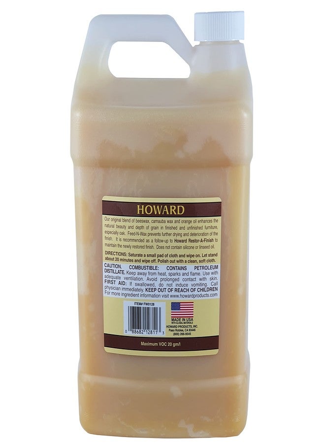 Howard Products Beeswax Wood Polish & Conditioner, Feed-N-Wax for Wood Furniture Polish, 128 Fl oz, Orange - Image 2