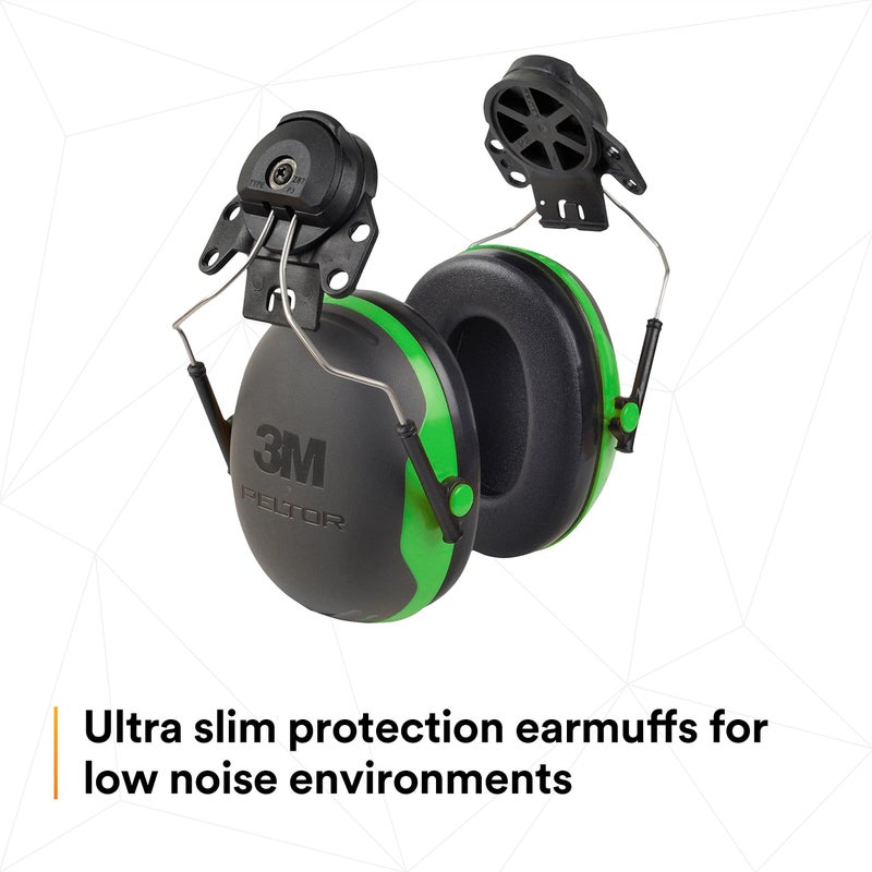 3M PELTOR Ear Muff Hearing Protection, Cap Style Hard Hat Attachment, X Series X1P3E, NRR 21 dB, Noise Protection, 1 Pair, Construction, Manufacturing, Maintenance, Automotive, Woodworking,Black/Green - Image 5