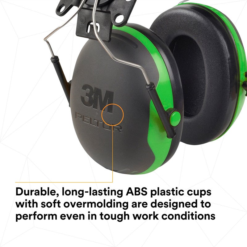 3M PELTOR Ear Muff Hearing Protection, Cap Style Hard Hat Attachment, X Series X1P3E, NRR 21 dB, Noise Protection, 1 Pair, Construction, Manufacturing, Maintenance, Automotive, Woodworking,Black/Green - Image 4