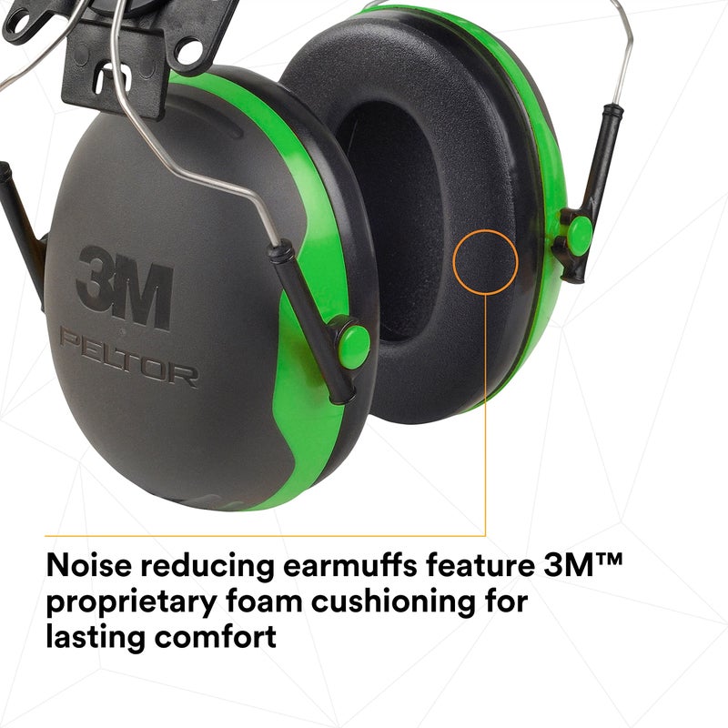 3M PELTOR Ear Muff Hearing Protection, Cap Style Hard Hat Attachment, X Series X1P3E, NRR 21 dB, Noise Protection, 1 Pair, Construction, Manufacturing, Maintenance, Automotive, Woodworking,Black/Green - Image 3