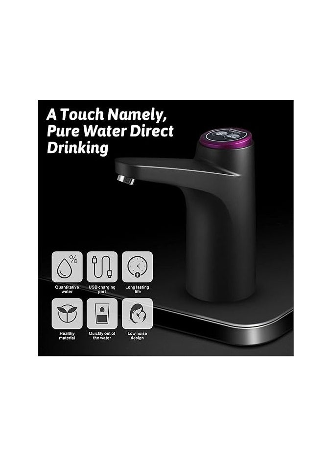 ELTRAZONE Rechargeable Electric Water Bottle Pump – USB Charging Portable Drinking Water Dispenser with One-Touch Button – Fits Universal Gallon Bottles – Ideal for Home, Kitchen, Office, Outdoor & Travel Use – Easy to Use & Spill-Free (Black) - Image 2