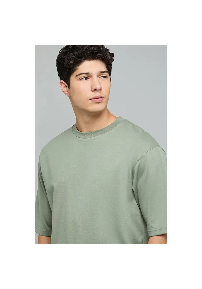 أر أند بي Solid T-Shirt with Crew Neck and Short Sleeves