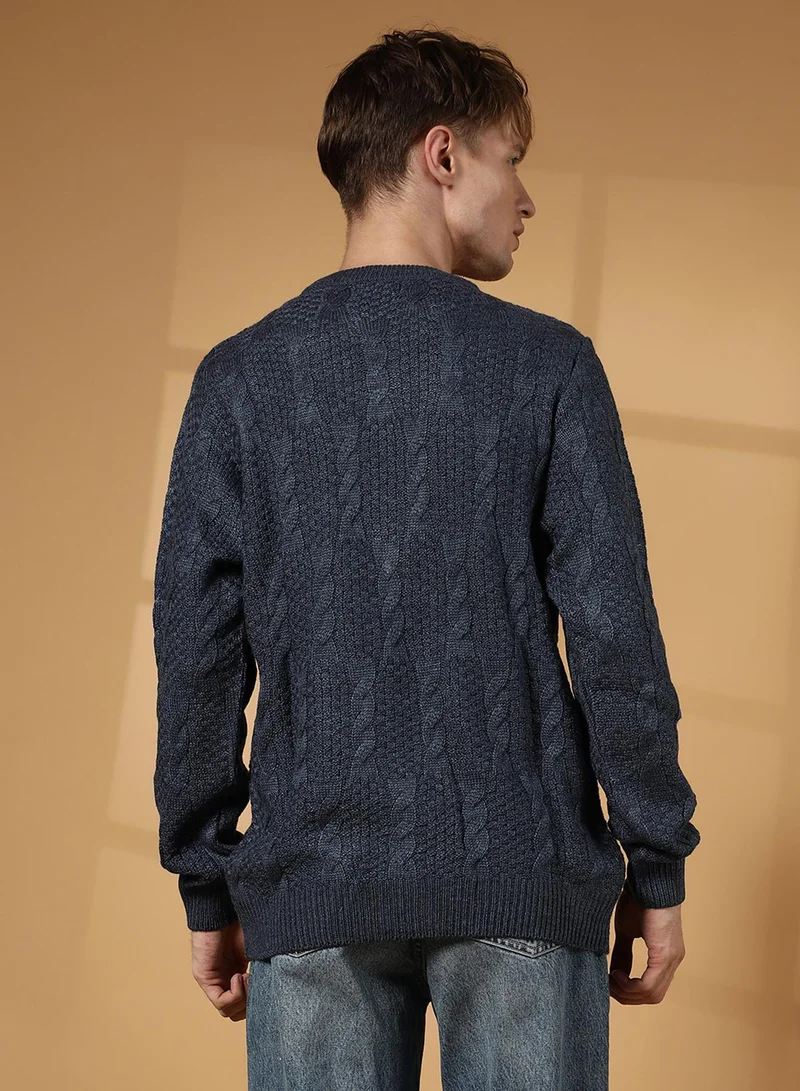 CAHOOT  Men's Navy Blue Twist-Knit Pullover Sweater for Men | Best Price UAE