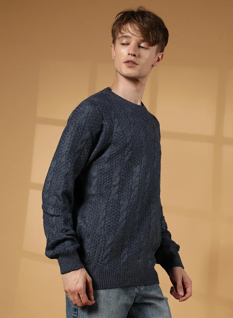 CAHOOT  Men's Navy Blue Twist-Knit Pullover Sweater for Men | Best Price UAE