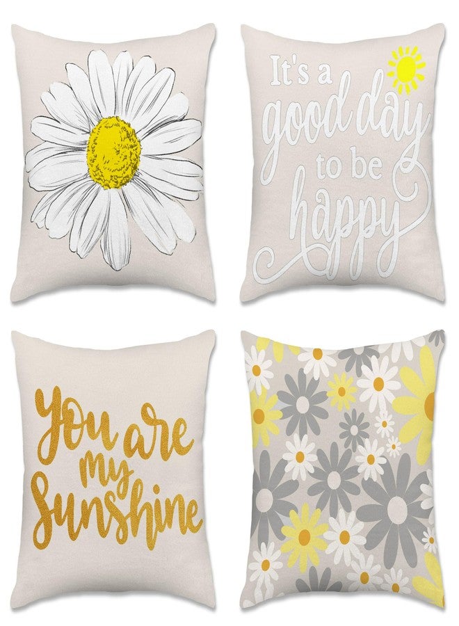 Hexagram Spring Summer Pillow Covers 18x18 Set of 4, Outdoor Floral Daisy Decorative Grey Throw Pillow Covers, You are My Sunshine Farmhouse Cushion Case for Couch Sofa Indoor Home Decor(No Insert) - Image 1