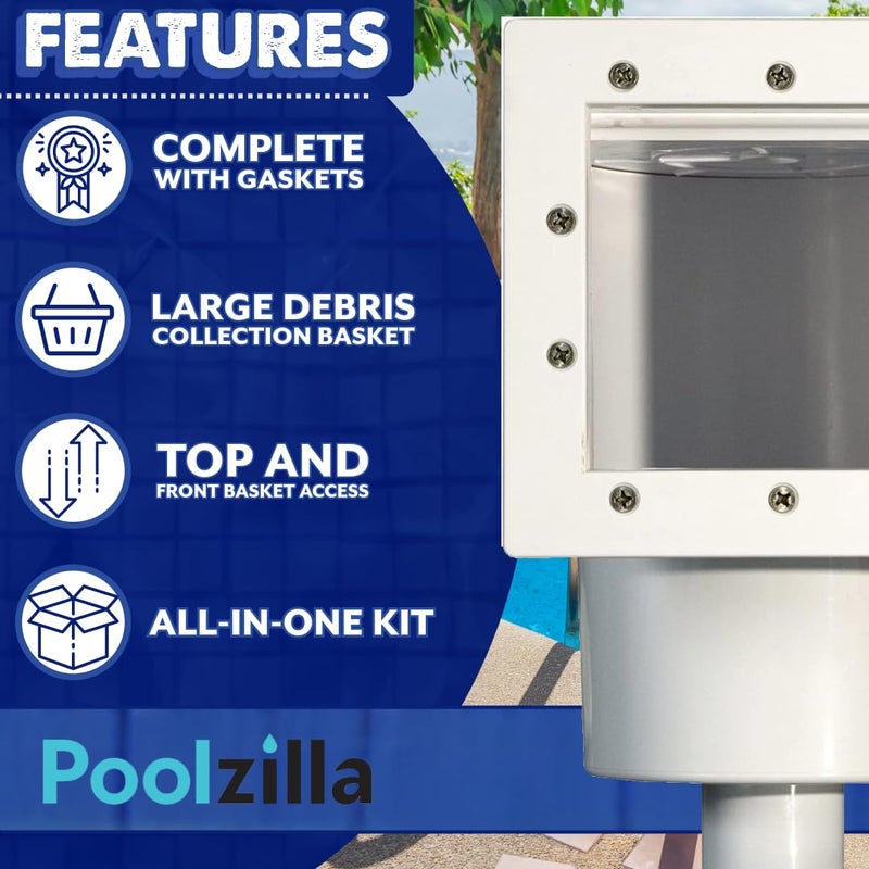 Poolzilla Standard Complete Thru-Wall Skimmer Kit for Above-Ground Swimming Pool, White - Image 5