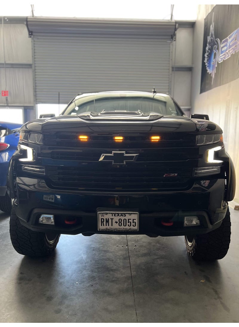 iJDMTOY iJDMTOY 3pc Super Bright Amber Full LED Center Grille Running/Position Lights w/Mounting Brackets, Compatible With 2019/2020-up Chevrolet Silverado 1500 2500HD 3500HD (Dark Smoked Lens)  - Image 3