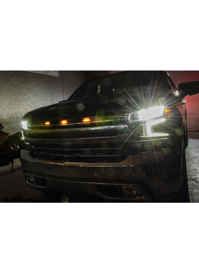iJDMTOY iJDMTOY 3pc Super Bright Amber Full LED Center Grille Running/Position Lights w/Mounting Brackets, Compatible With 2019/2020-up Chevrolet Silverado 1500 2500HD 3500HD (Dark Smoked Lens)  - Image 4