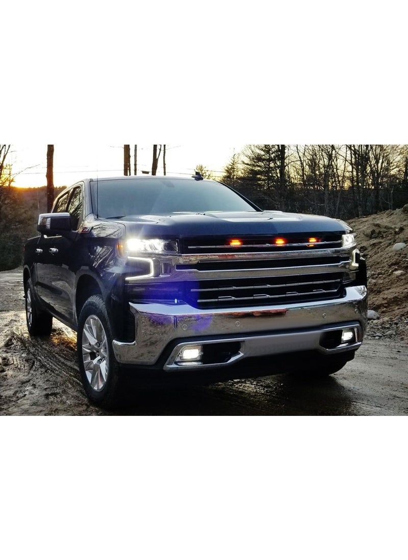 iJDMTOY iJDMTOY 3pc Super Bright Amber Full LED Center Grille Running/Position Lights w/Mounting Brackets, Compatible With 2019/2020-up Chevrolet Silverado 1500 2500HD 3500HD (Dark Smoked Lens)  - Image 5