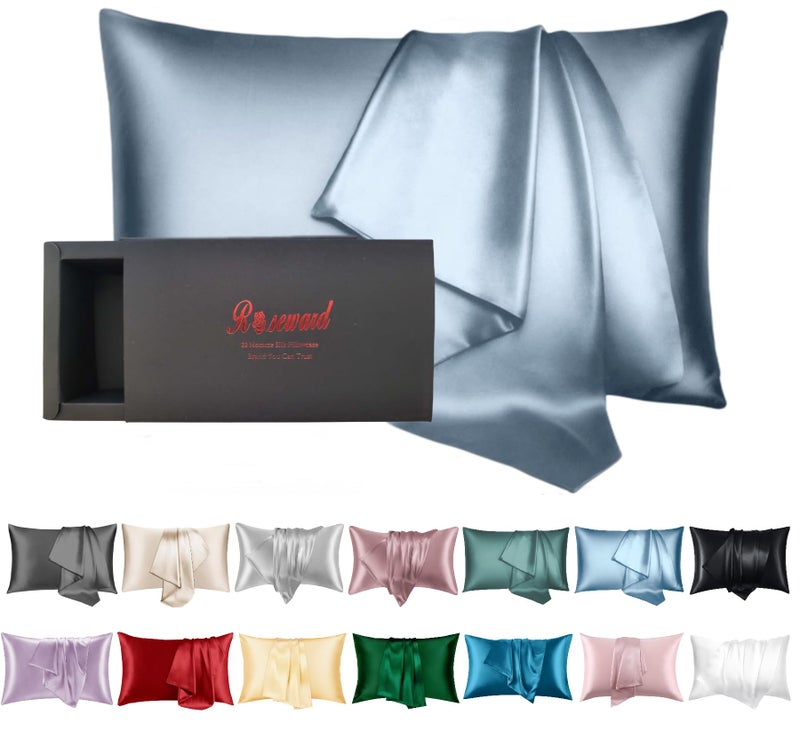 Mulberry Silk Pillowcase King للشعر والجلد المصنوع في الولايات المتحدة الأمريكية 22 Momme Pure Silk Pure Lati Palow With with Zipper 6A Grade Organic Silk Hypoallergenic Anti Wrinkle 1 PC 20 "" X36 "(King Blue Gray) - Image 1
