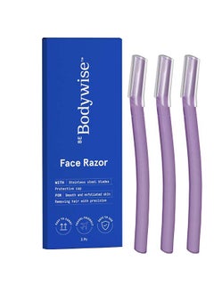 Be Bodywise Reusable Face Razor For Women - Pack Of 3 | Instant And Painless Hair Removal | Suitable For Eyebrow, Upper Lip, Chin | Stainless Steel Blade And Firm Grip | Purple  - Image 1