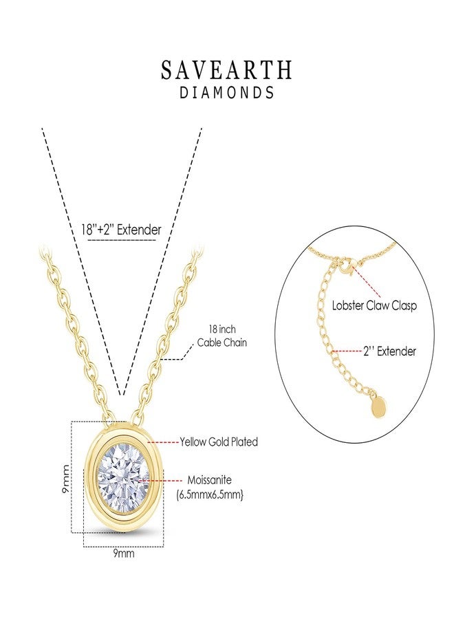 SAVEARTH DIAMONDS 18K Yellow Gold Plated Bezel-Set Solitaire Necklace, 6.5MM Moissanite Diamond Choker Pendant Necklace For Women Jewelry 18"+2" Inch Extender (0.90 ctw) - Image 2