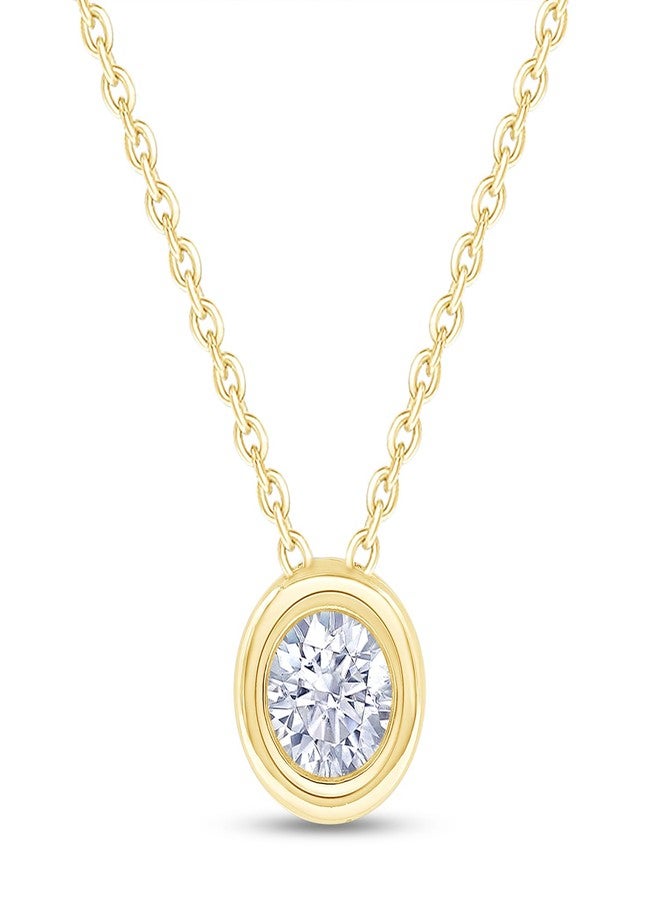 SAVEARTH DIAMONDS 18K Yellow Gold Plated Bezel-Set Solitaire Necklace, 6.5MM Moissanite Diamond Choker Pendant Necklace For Women Jewelry 18"+2" Inch Extender (0.90 ctw) - Image 1