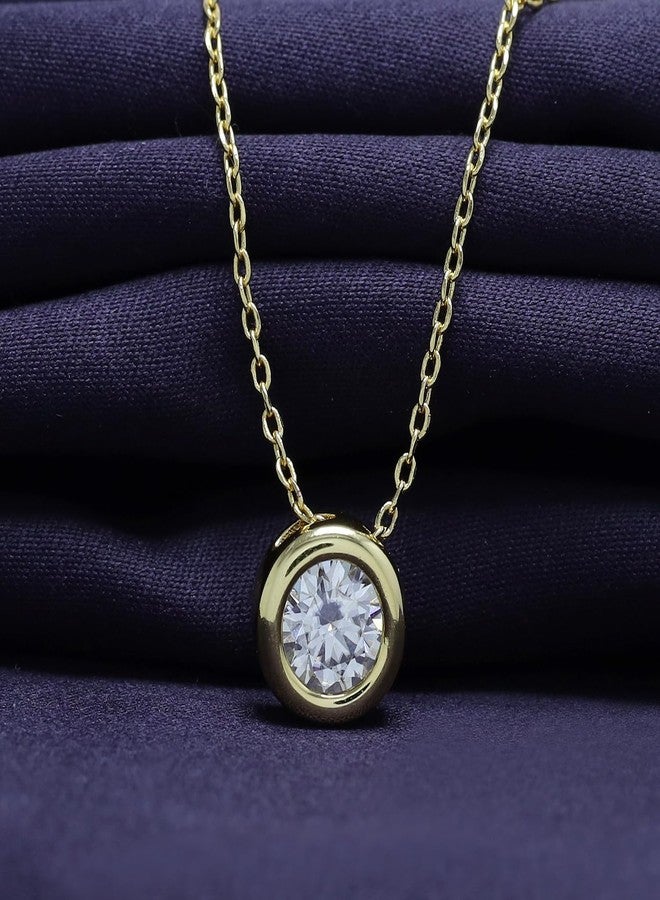 SAVEARTH DIAMONDS 18K Yellow Gold Plated Bezel-Set Solitaire Necklace, 6.5MM Moissanite Diamond Choker Pendant Necklace For Women Jewelry 18"+2" Inch Extender (0.90 ctw) - Image 3