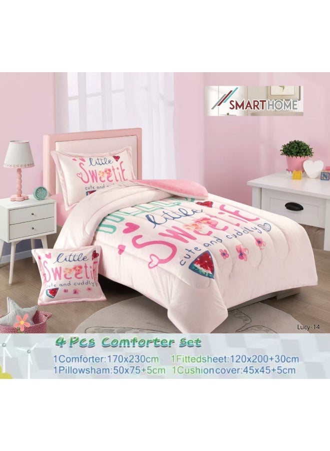 سمارت هوم مفرش سرير أطفال شتوي فخم 4 قطع وجهين مخمل وفرو ناعم بتصميم عصري ومريح – طقم مفارش سرير دافئ  مناسب لغرف الأولاد والبنات – مفرش شتوي فخم للمنزل أو الهدايا – المقاس 170×230 سم ( المفرش بحشوة ) - Image 3