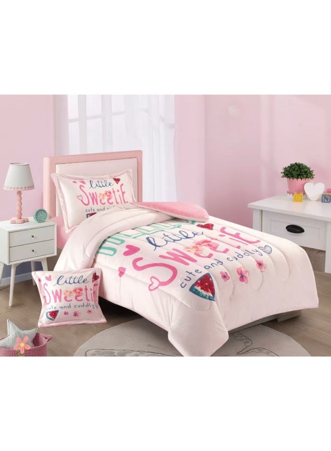 سمارت هوم مفرش سرير أطفال شتوي فخم 4 قطع وجهين مخمل وفرو ناعم بتصميم عصري ومريح – طقم مفارش سرير دافئ  مناسب لغرف الأولاد والبنات – مفرش شتوي فخم للمنزل أو الهدايا – المقاس 170×230 سم ( المفرش بحشوة ) - Image 1