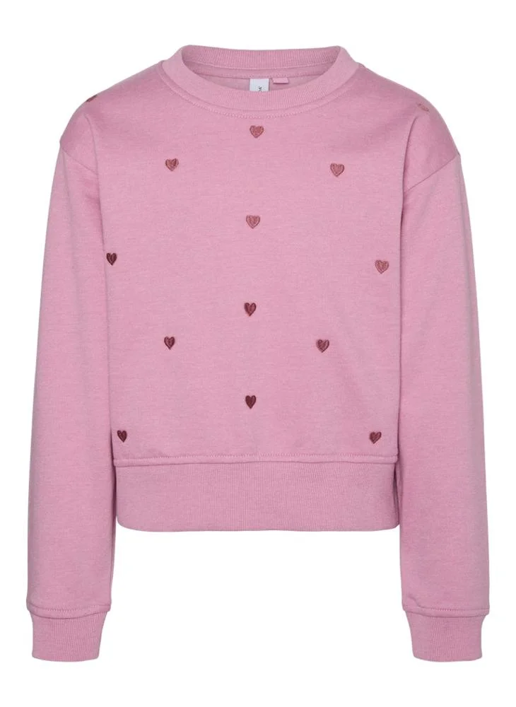 Vero Moda Girl Kids Heart Print Crew Neck Sweatshirt