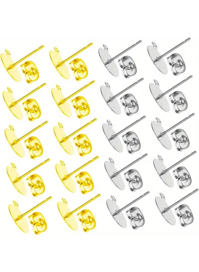 50 مجموعة من أعمدة الأذن المسطحة من الفولاذ مقاس 6 مم وألواح خلفية - مكونات صناعة مجوهرات متينة - Image 2