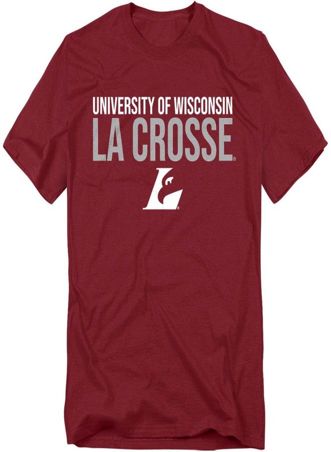 LOGOVISION University of Wisconsin La Crosse Official Stacked Unisex Adult T Shirt,Maroon, Medium - Image 1