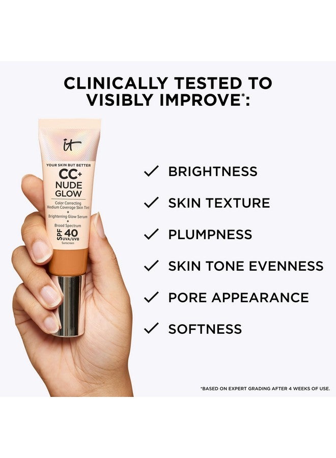 كريم أساس خفيف الوزن Cc+ Nude Glow + مصل متوهج مع عامل حماية من الشمس 40 - مع النياسيناميد وحمض الهيالورونيك ومستخلص الشاي الأخضر - متوسط محايد - 1.08 أونصة سائلة