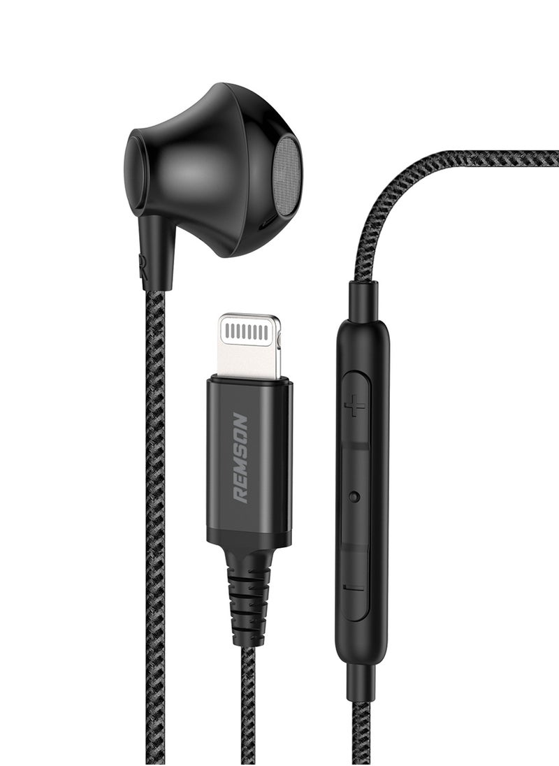 Remson - [Apple MFi Certified] Remson Wired Mono Stereo Earphone with Lightning Connector – Hi-Fi Sound, In-Line Remote, Compatible with iPhone 14, 13, 12, 11 Pro Max, XS Max – Black - Image 1