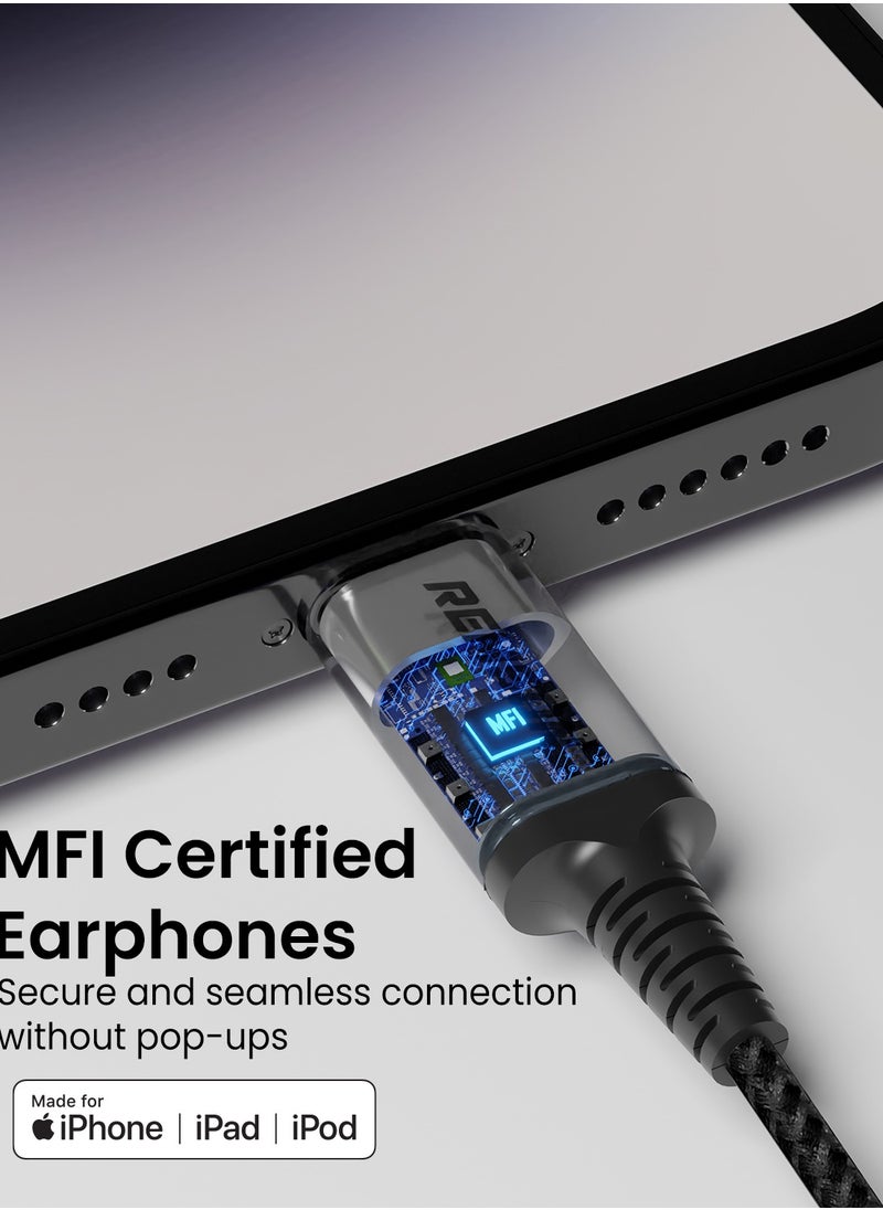 Remson - [Apple MFi Certified] Remson Wired Mono Stereo Earphone with Lightning Connector – Hi-Fi Sound, In-Line Remote, Compatible with iPhone 14, 13, 12, 11 Pro Max, XS Max – Black - Image 1