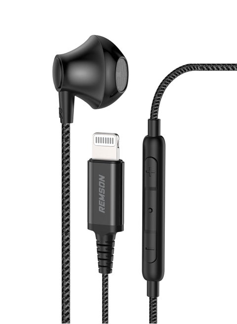 [Apple MFi Certified] Remson Wired Mono Stereo Earphone with Lightning Connector – Hi-Fi Sound, In-Line Remote, Compatible with iPhone 14, 13, 12, 11 Pro Max, XS Max – Black