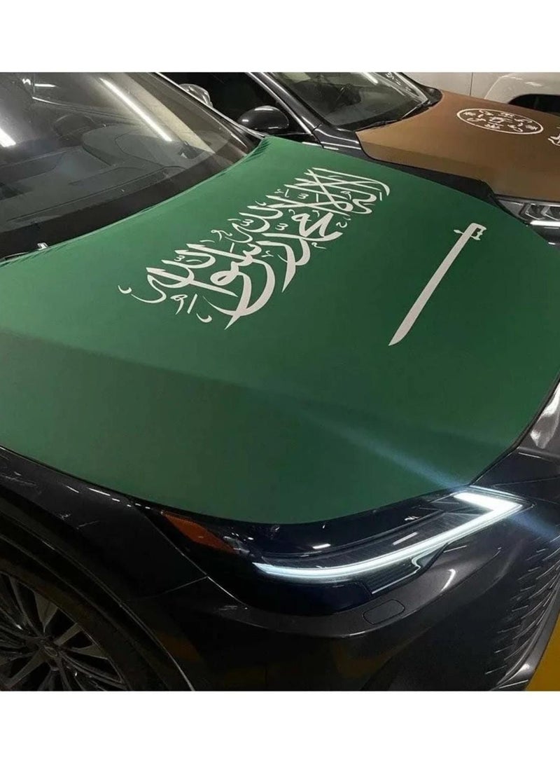 غطاء محرك السيارة مع أغطية المرايا الجانبية وعلم صغير معلق، بمناسبة يوم تأسيس المملكة العربية السعودية - Image 2