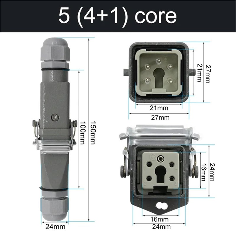 HDC-HA Rectangular Heavy Duty Connector 10A 16A 4 5 6 8 Pin Core Waterproof Industrial Socket(Red) - Image 2