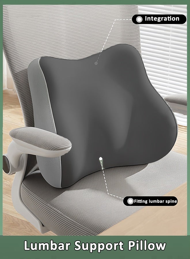 Lumbar Support Pillow for Office Chair Back Support Pillow for Car Computer Gaming Chair Recliner Memory Foam Back Cushion for Pain Relief Improve Posture Mesh Cover Double Adjustable Straps (Dark Grey) - Image 1